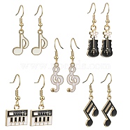 Golden Alloy Enamel Dangle Earrings for Women, Musical Instruments, Mixed Shapes, 30~42x9.5~16mm(X-EJEW-JE05657)