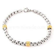 304 Stainless Steel Box Chain Bracelets for Women, Golden & Stainless Steel Color, 8-3/4 inch(22.2cm)(BJEW-G711-05GP)