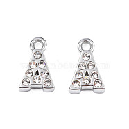 304 Stainless Steel Charms, with Crystal Rhinestone, Letter, Letter.A, 10~10.5x2~8x2mm, Hole: 1.2mm(STAS-N095-137A)