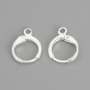 Brass Huggie Hoop Earring Findings, with Loop, Silver Color Plated, 15x11.5x2mm, Hole: 2mm, Pin: 1mm(X-KK-R071-08S)