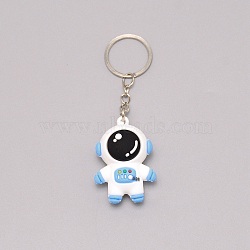 PVC Plastic Keychain, with Platinum Iron Split Key Rings, Astronaut, Light Sky Blue, 9.8cm(KEYC-WH0026-01A)
