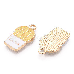 Alloy Enamel Pendants, Light Gold, Cactus, Champagne Yellow, 22x13x2mm, Hole: 2.5mm(ENAM-N048-006A)