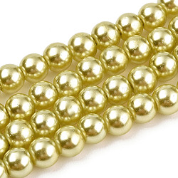 Baking Painted Pearlized Glass Pearl Round Bead Strands, Yellow Green, 6~7mm, Hole: 1mm, about 145pcs/strand, 31.4 inch(HY-Q003-6mm-67A)