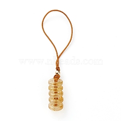 Glass Pendant Decorations, with Nylon Thread and Brass Round Beads, Donut, Golden, Gold, 95mm, Hole: 35mm(HJEW-JM00408-01)