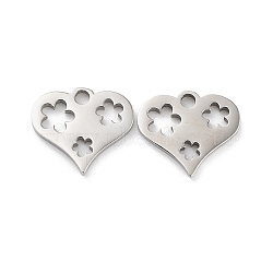 Non-Tarnish 316 Surgical Stainless Steel Charms, Manual Polishing, Laser Cut, Heart with Flower Charms, Stainless Steel Color, 10.5x12x1mm, Hole: 1.6mm(STAS-Q314-27P)