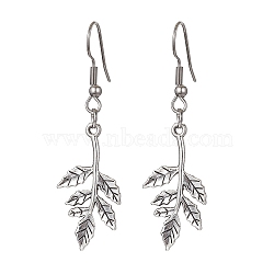 Alloy Leaf Dangle Earrings with 304 Stainless Steel Pins, Antique Silver, 53x16mm(EJEW-JE05510-02)