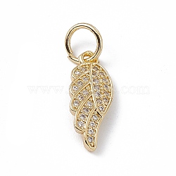 Rack Plating Brass Micro Pave Cubic Zirconia Pendants, Cadmium Free & Lead Free, Long-Lasting Plated, with Jump Ring, Wing Charm, Real 18K Gold Plated, 16.5x7x2.5mm, Hole: 2.5mm(KK-G451-06G)