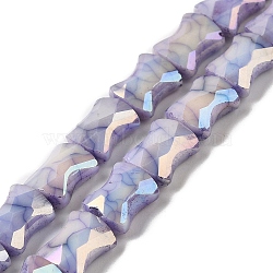 Electroplate Glass Beads Strands, Rainbow Plated, Faceted, Bamboo, Medium Purple, 11x8.5x5.5mm, Hole: 1.4mm, about 40pcs/strand, 16.54''(42cm)(GLAA-D013-06F)