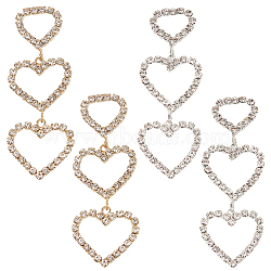 ANATTASOUL 2 Pairs 2 Colors Crystal Rhinestone Triple Hollow Heart Dangle Stud Earrings with 925 Sterling Silver Pins, Alloy Long Drop Earrings for Valentine's Day, Golden & Silver, 59mm, Pin: 0.8mm, 1 Pair/color(EJEW-AN0001-22)