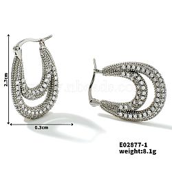 Elegant Copper Hoop Earrings, with Micro Zirconia, Versatile and Fashionable, Platinum, 27x3mm(NL1142-2)