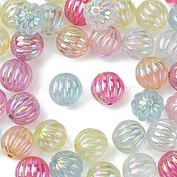 50Pcs UV Plating Rainbow Iridescent Acrylic Beads, Pumpkin, Mixed Color, 17x16.5mm, Hole: 3.5mm(PACR-CJ0001-28)