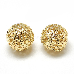 Brass Filigree Beads, Filigree Ball, Round, Real 18K Gold Plated, 10mm, Hole: 1mm(KK-T032-183G)