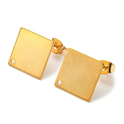 201 Stainless Steel Stud Earring Findings, with 304 Stainless Steel Pin & Hole & Friction Ear Nuts, Rhombus, Real 24K Gold Plated, 17.5x17.5mm, Hole: 1.2mm, Pin: 0.8mm(STAS-D244-29G-C)