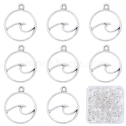 Tibetan Style Alloy Pendants, Flat Round with Wave, Antique Silver, 23x20x2mm, Hole: 2mm, 30pcs/box(FIND-SC0003-03)