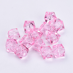 Transparent Acrylic Beads, Faceted, Cube, Pink, 20x20x18mm, Hole: 2.5mm, about 120pcs/500g(TACR-Q259-20mm-V03)