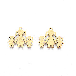 201 Stainless Steel Pendants, Girl, Real 18K Gold Plated, 16x19x1mm, Hole: 1.5mm(STAS-N091-149LG)