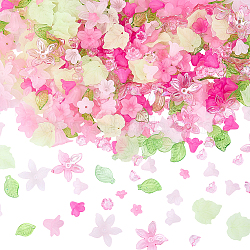 DIY Flower Leaf Findings Kits, Including Acrylic Beads & Pendants, Acrylic Bead Caps, Pink, 26x27x6mm, Hole: 1.8mm(DIY-BM0001-12A)