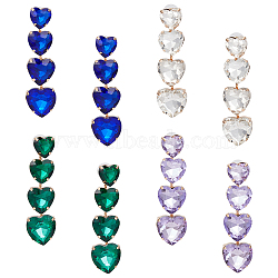 4 Pairs 4 Colors Glass Heart Dangle Stud Earrings, Mixed Color, No Size, 1 Pair/color(EJEW-AN0004-56)