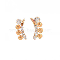 Brass Micro Pave Clear Cubic Zirconia Stud Earring Findings, for Half Drilled Beads, Nickel Free, Curved Bar, Real 18K Gold Plated, 5.5x12mm, Pin: 0.6mm, pin: 0.6mm(for half drilled beads)(KK-S364-038)