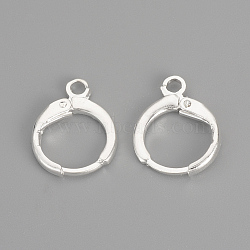 Brass Huggie Hoop Earring Findings, with Loop, Silver Color Plated, 15x11.5x2mm, Hole: 2mm, Pin: 1mm(X-KK-R071-08S)