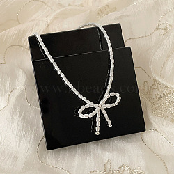 Resin Pearl Beaed Bowknot Pendant Necklaces for Women, White, 16.46 inch(41.8cm)(NJEW-K386-02A-P)