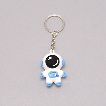 PVC Plastic Keychain, with Platinum Iron Split Key Rings, Astronaut, Light Sky Blue, 9.8cm