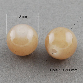 Imitation Jade Glass Beads Strands, Spray Painted, Round, Tan, 6mm, Hole: 1.3~1.6mm, about 133pcs/strand, 31.4 inch