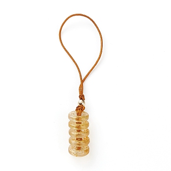 Glass Pendant Decorations, with Nylon Thread and Brass Round Beads, Donut, Golden, Gold, 95mm, Hole: 35mm