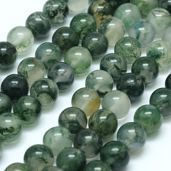 Natural Moss Agate Beads Strands, Round, 6mm, Hole: 0.8mm, about 63pcs/strand,  14.76 inch(37.5cm)