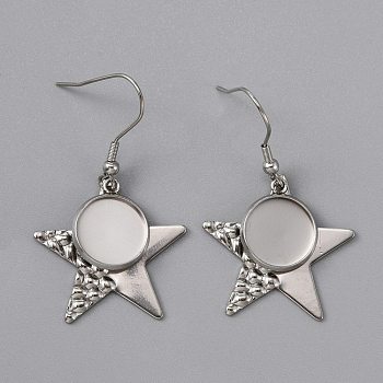 304 Stainless Steel Earring Hooks, with Flat Round Settings, Star, Stainless Steel Color, 43mm, Pin: 1mm, Tray: 12mm