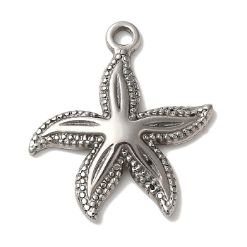 Non-Tarnish 304 Stainless Steel Pendants, Starfish Charm, Stainless Steel Color, 25x22x3mm, Hole: 2mm