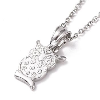 304 Stainless Steel Owl Pendant Necklace for Women, Stainless Steel Color, 19.69 inch(50cm)