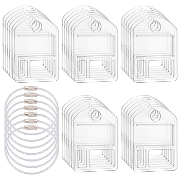 30Pcs Acrylic Thread Winding Boards, with 6Pcs Stainless Steel Wire Keychain Clasps, Clear, Board: 41.5x31.5x3mm, Hole: 7mm, Clasps: 152x2mm