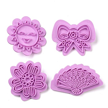 Plastic Cookie Cutters, Baking Tools, Sun/Bowknot/Flower/Fan, Violet, 41.5~55.5x50.5~69x15mm, Inner Diameter: 35~44.5x43~55mm, 4pcs/set