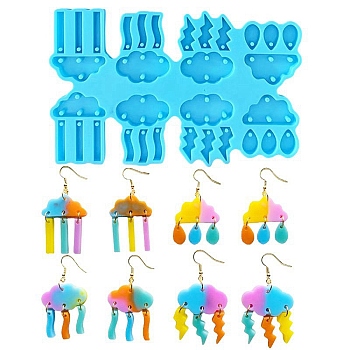 Cloud & Teardrop & Lightning Bolt DIY Pendant & Link Silicone Molds, Resin Casting Molds, For UV Resin, Epoxy Resin Jewelry Making, Deep Sky Blue, 90x143x7mm, Hole: 2.2mm, Inner Diameter: 14~23x4~29mm