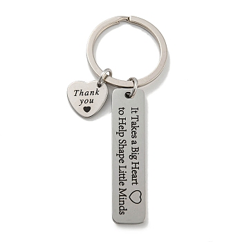 Teacher's Day Gift 201 Stainless Steel Word Thank You Keychains, with Iron Key Rings, Rectangle, 8cm