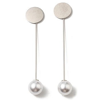 Iron with ABS Imitation Pearl Hair Stick Findings, Platinum, 77x15x12mm