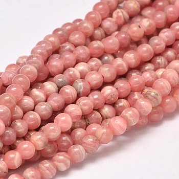 Round Natural Rhodochrosite Bead Strands, 4mm, Hole: 1mm, about 98pcs/strand, 15.5 inch