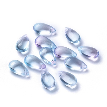 Transparent Glass Charms, Dyed & Heated, Teardrop, Sky Blue, 13.5x8x5.5mm, Hole: 1mm