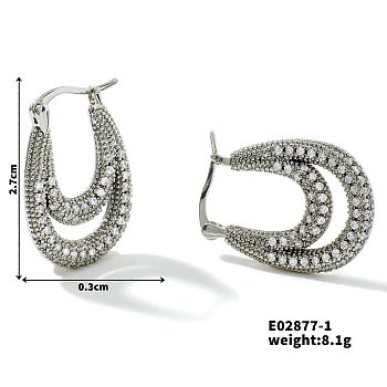 Elegant Copper Hoop Earrings, with Micro Zirconia, Versatile and Fashionable, Platinum, 27x3mm