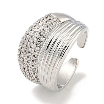 Rack Plating Brass Micro Pave Cubic Zirconia Open Cuff Rings for Women, Long-Lasting Plated, Cadmium Free & Lead Free, Platinum, 16mm