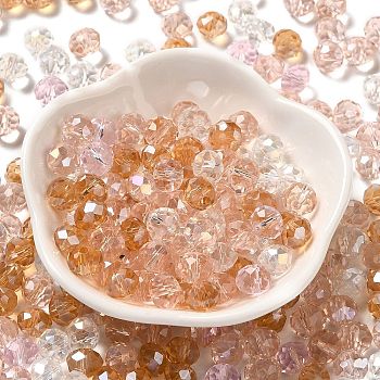 Glass Beads, Faceted, Rondelle, Pearl Pink, 8x6mm, Hole: 1mm, about 145pcs/60g