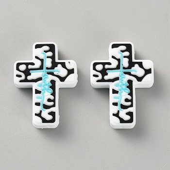 Halloween Cross Silicone Beads, White, 33x24x8mm, Hole: 2mm