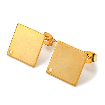 201 Stainless Steel Stud Earring Findings, with 304 Stainless Steel Pin & Hole & Friction Ear Nuts, Rhombus, Real 24K Gold Plated, 17.5x17.5mm, Hole: 1.2mm, Pin: 0.8mm