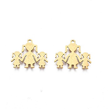 201 Stainless Steel Pendants, Girl, Real 18K Gold Plated, 16x19x1mm, Hole: 1.5mm