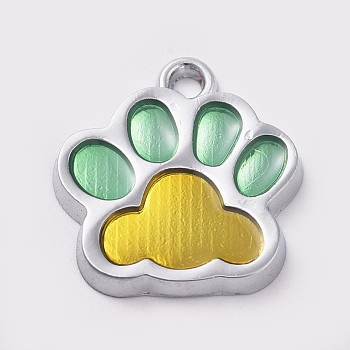 Alloy Enamel Pendants, Two Tone, Dog Paw Prints, Platinum, Gold, 17.7x16.6x2mm, Hole: 2mm