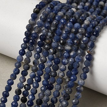 Natural Sodalite Beads Strands, Faceted, Round, Round, 3.5mm, Hole: 0.6mm, about 119~120pcs/strand, 15.24''~15.47"(38.7~39.3cm)