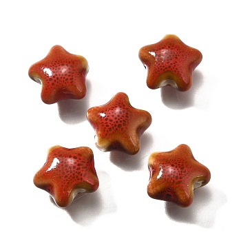 Handmade Porcelain Beads, Star, FireBrick, 13.5x15x7.5mm, Hole: 2mm