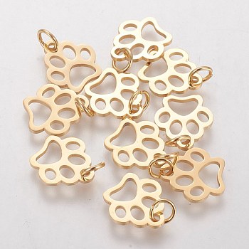 Vacuum Plating 304 Stainless Steel Pendants, Dog Paw Prints, Golden, 13x12x1mm, Hole: 4mm