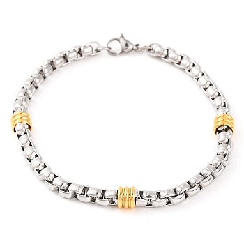 304 Stainless Steel Box Chain Bracelets for Women, Golden & Stainless Steel Color, 8-3/4 inch(22.2cm)